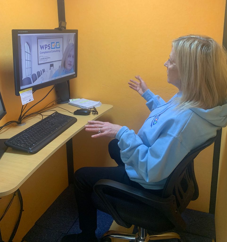 FREE Virtual CPD Sessions picture shows an online call with a lady in a light blue jumper chatting engagingly