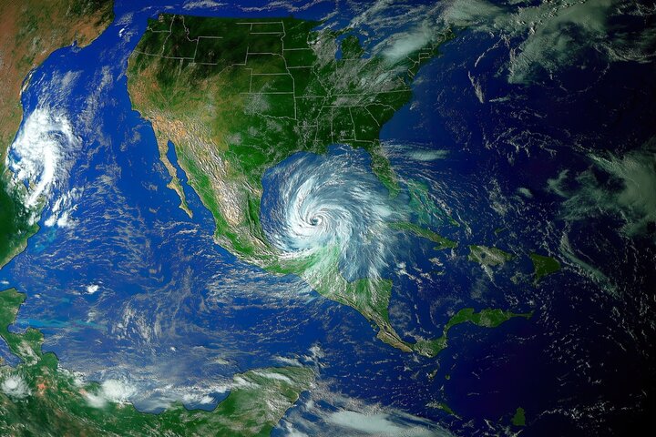 Hurricanes over a picture of earth