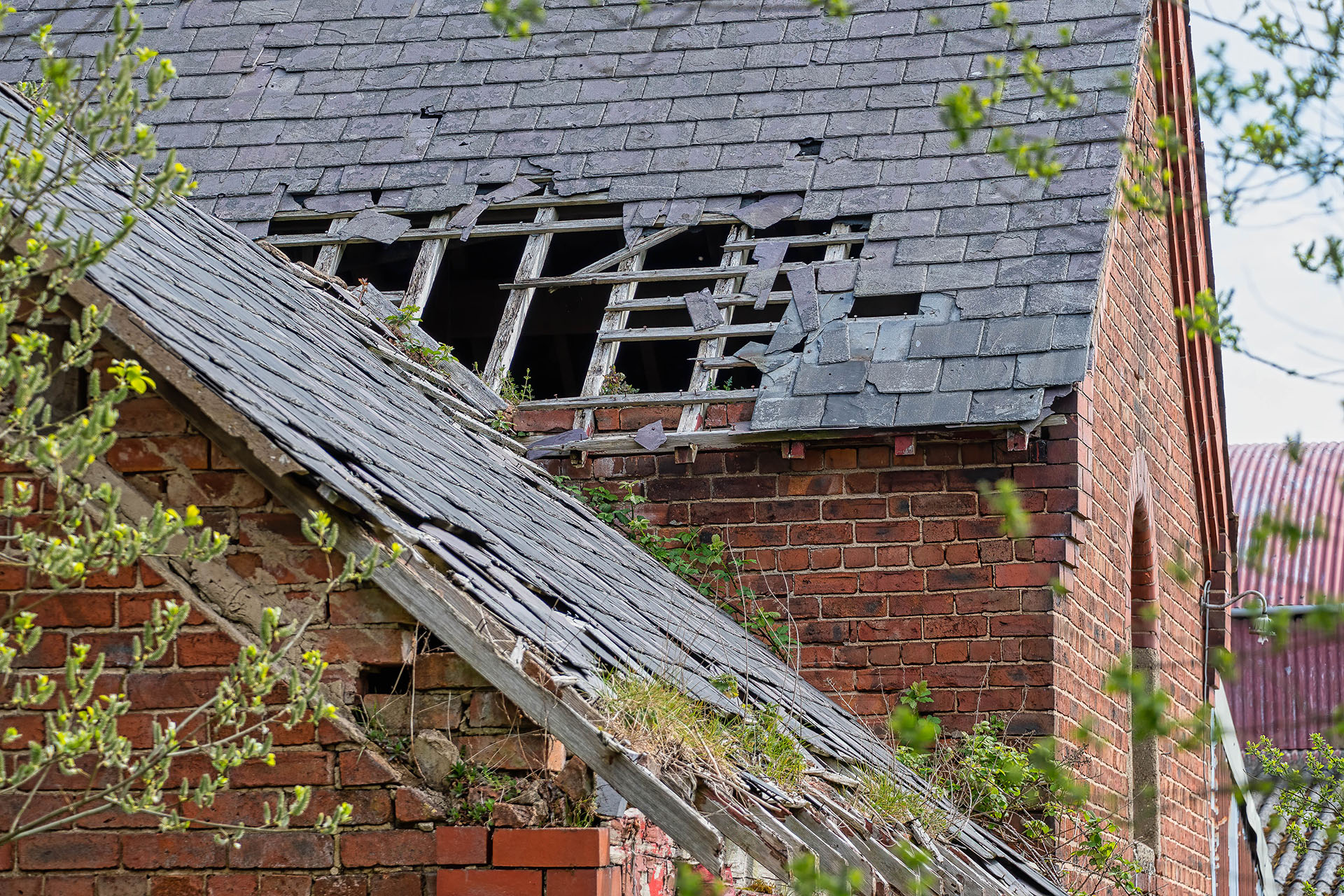 Derelict building identified for demolition as part of a pre-demolition audit supporting sustainable redevelopment and material recovery